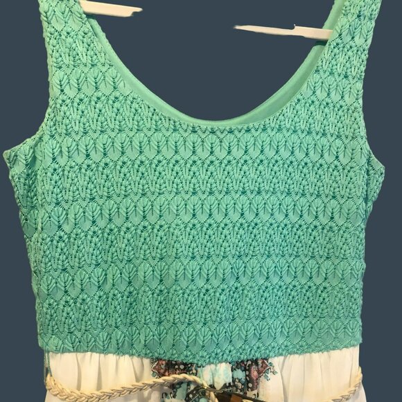 Lily Rose Tank Maxi Dress Sz S Crochet Top Boho Print Mint Green 70s Vibe Lined - Picture 2 of 10